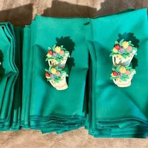 Cloth dinner napkins purchased for wedding rehearsal dinner.   Six napkin rings.